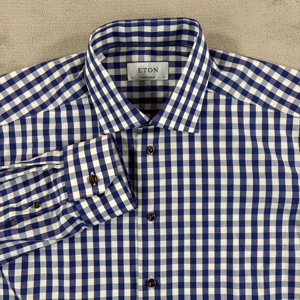 ETON Contemporary Fit Dress Shirt‎ Men 41 16 Blue & White Check Designer NWOT